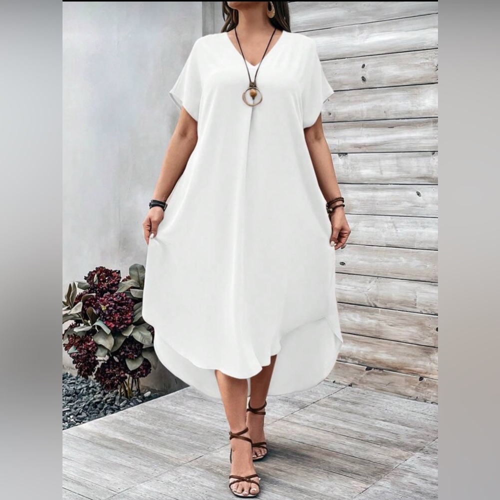 SHEIN Chic White High Low Dress